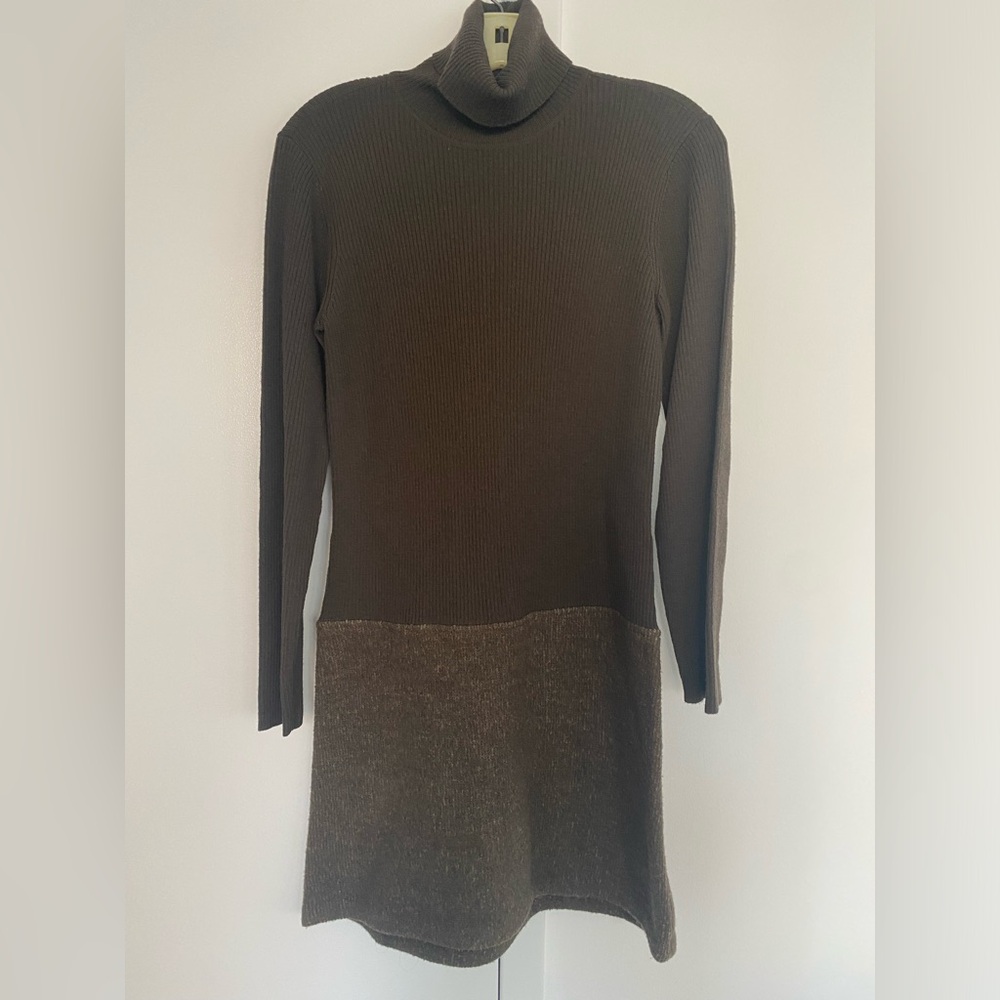 2 piece brown DKNY petite small Sweater Dress with matching cardigan